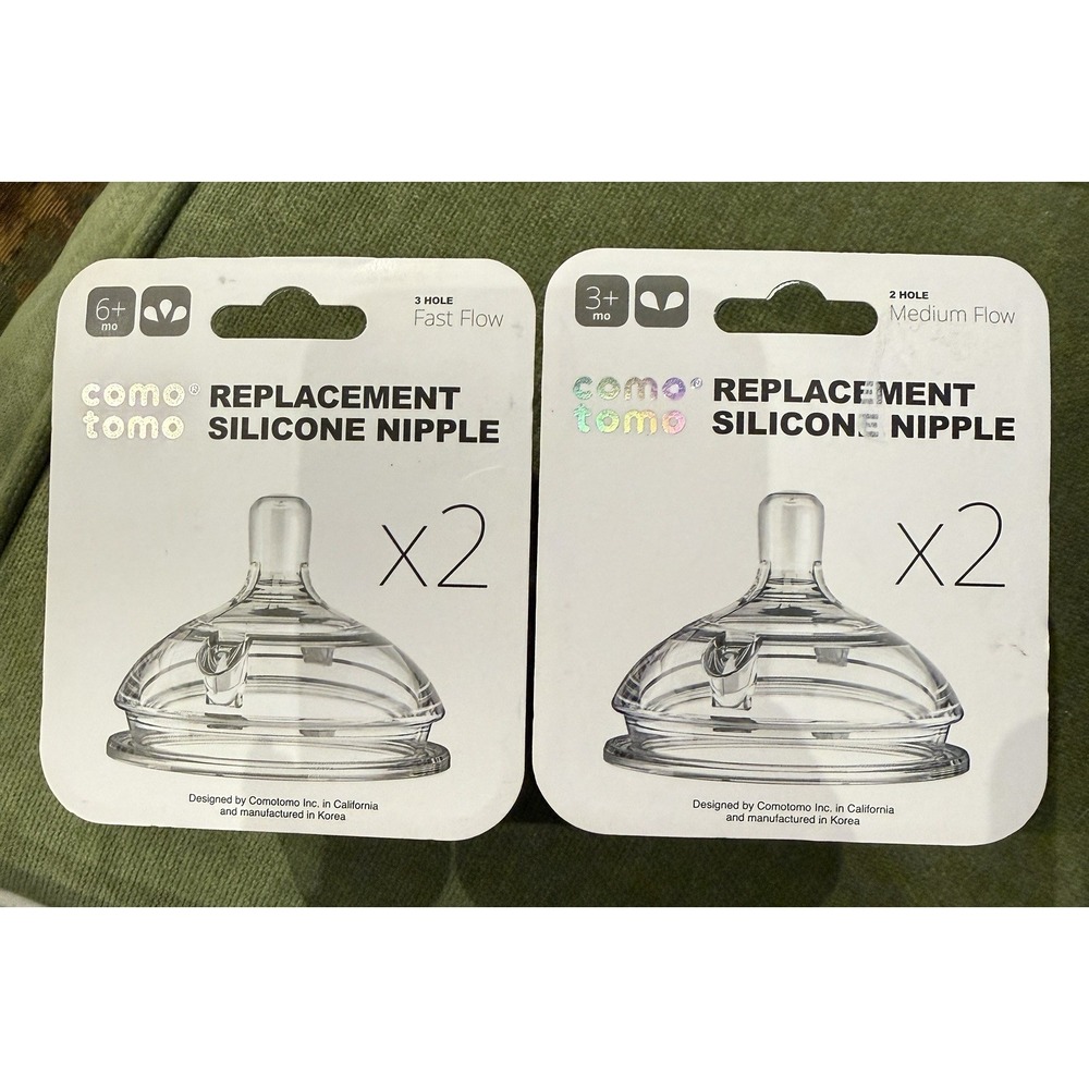 Comotomo Replacement Silicone Bottle Nipples 1 Medium 1 Fast Flow 2 Pack Bundle